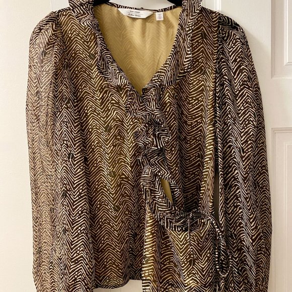 Other Stories Sheer Coffee Bean Print Wrap Blouse - Picture 2 of 8